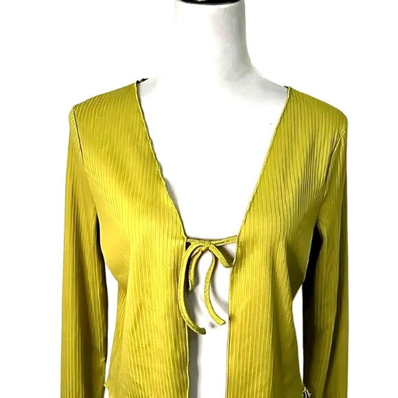 Elodie Cardigan Sweater Tie-Front Ribbed Cropped Length Mustard Yellow W L NWT - Picture 2 of 10